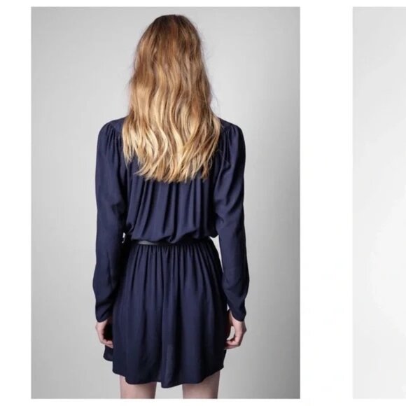 NEW | Zadig & Voltaire Reveal Mini Dress Long Sleeve Navy Blue Size Small - Picture 3 of 8